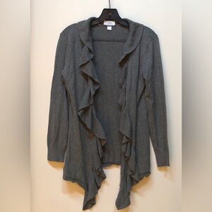 ANN TAYLOR LOFT Gray Ruffle Open Front Drape Cardigan Sweater - Size M